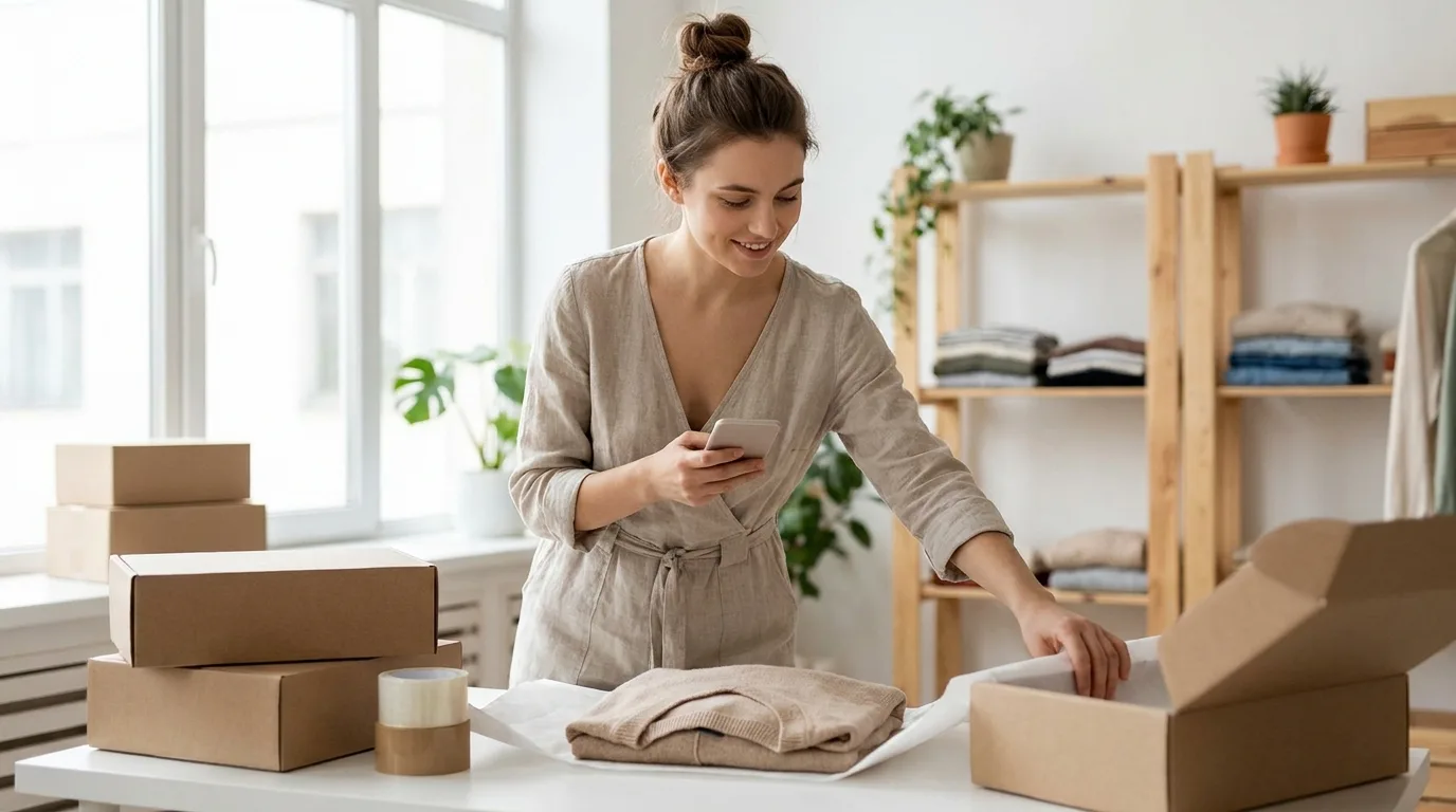 Vendeuse e-commerce Instagram traitant des commandes DM