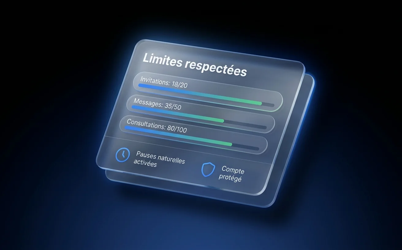 Dashboard de respect des limites LinkedIn et compte protégé