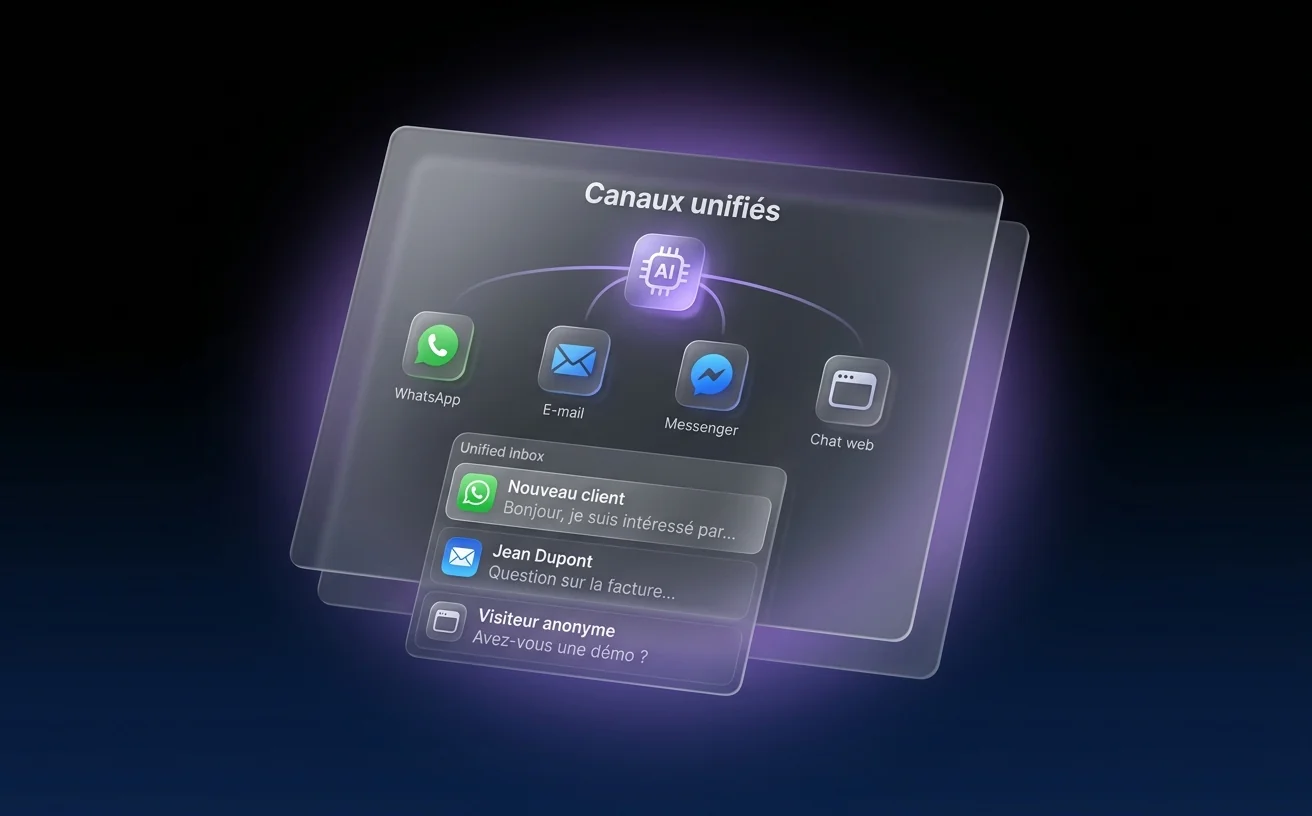 Canaux de support unifiés WhatsApp e-mail Messenger chat web