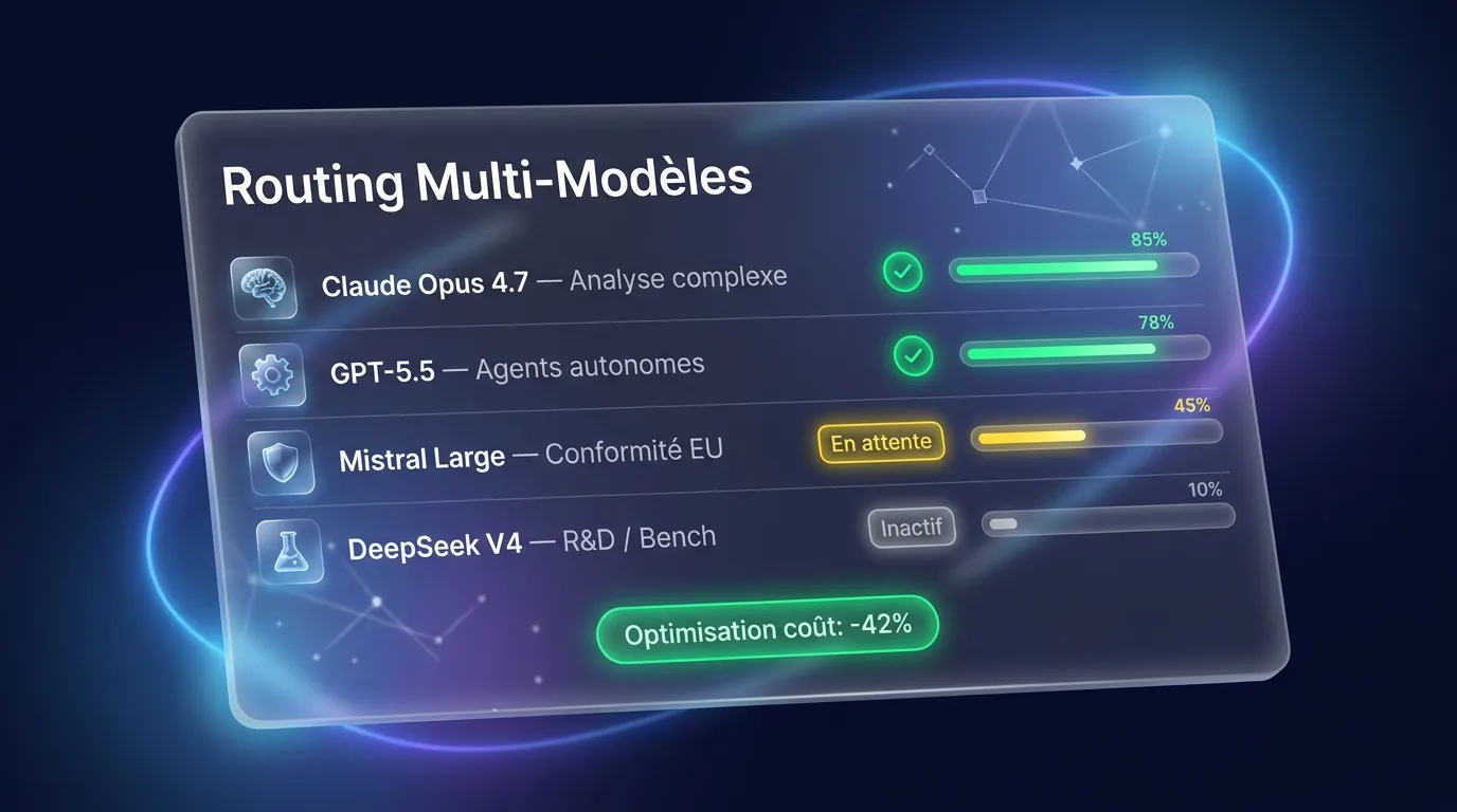 Tableau de bord routing multi-modèles Claude GPT-5.5 Mistral DeepSeek