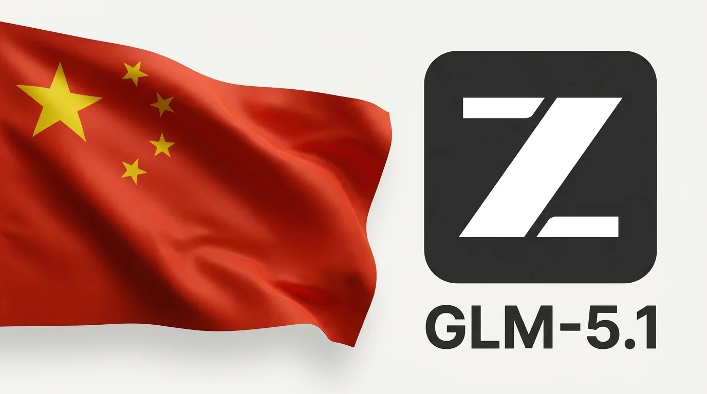 Drapeau chinois et logo Z.ai GLM-5.1 symbolisant la souveraineté IA chinoise