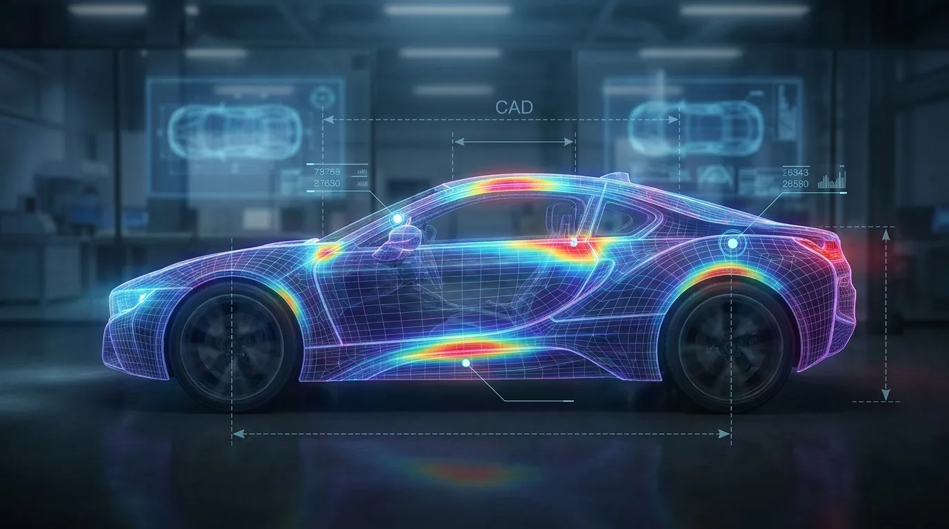 Jumeau numérique d'une carrosserie automobile avec contraintes mécaniques visualisées