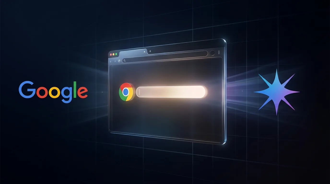 Logo Google et logo Chrome autour d'une fenêtre de navigateur et du spark Gemini